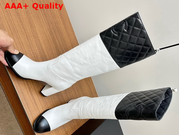 Chanel High Boots Lambskin and Patent Calfskin White and Black G45200 Replica