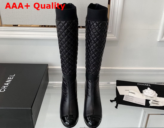 Chanel High Boots Mixed Fibers Lambskin Patent Calfskin Black Ref G38428 Replica