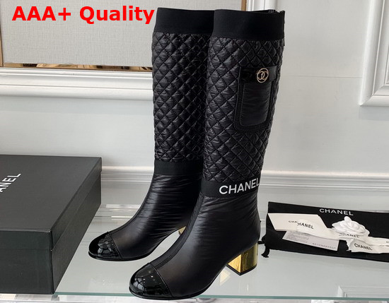 Chanel High Boots Mixed Fibers Lambskin Patent Calfskin Black Ref G38428 Replica