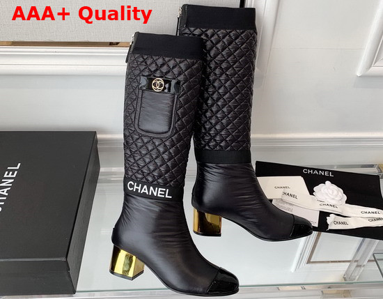 Chanel High Boots Mixed Fibers Lambskin Patent Calfskin Black Ref G38428 Replica