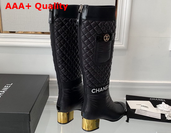 Chanel High Boots Mixed Fibers Lambskin Patent Calfskin Black Ref G38428 Replica