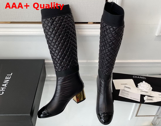 Chanel High Boots Mixed Fibers Lambskin Patent Calfskin Black Ref G38428 Replica