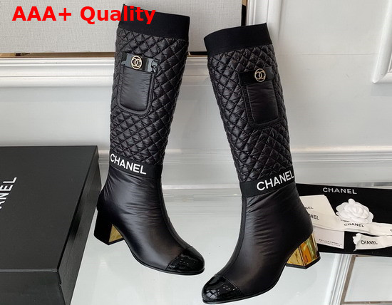 Chanel High Boots Mixed Fibers Lambskin Patent Calfskin Black Ref G38428 Replica