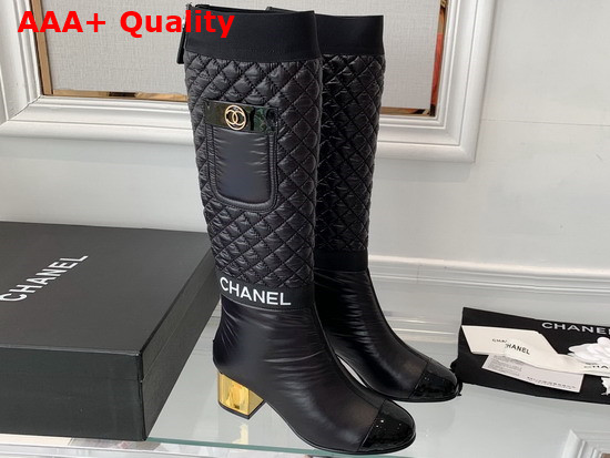 Chanel High Boots Mixed Fibers Lambskin Patent Calfskin Black Ref G38428 Replica