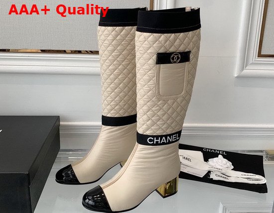 Chanel High Boots Mixed Fibers Lambskin Patent Calfskin Light Beige Black Ref G38428 Replica