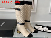 Chanel High Boots Mixed Fibers Lambskin Patent Calfskin Light Beige Black Ref G38428 Replica