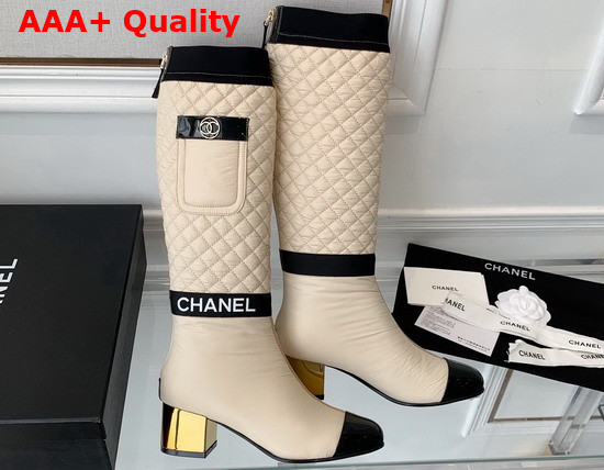 Chanel High Boots Mixed Fibers Lambskin Patent Calfskin Light Beige Black Ref G38428 Replica