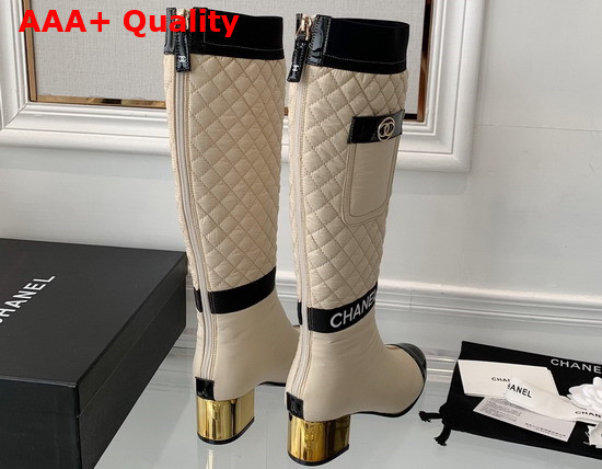 Chanel High Boots Mixed Fibers Lambskin Patent Calfskin Light Beige Black Ref G38428 Replica