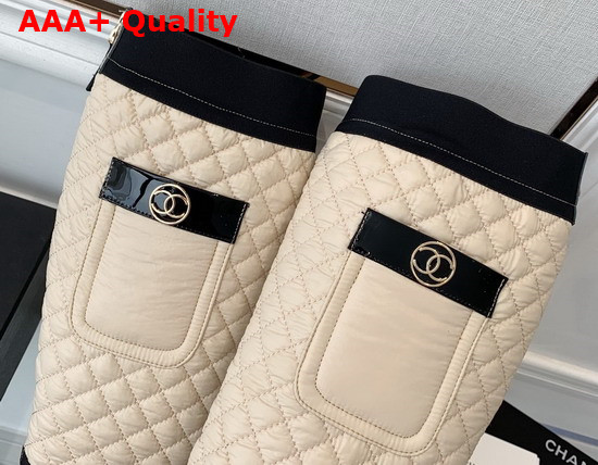 Chanel High Boots Mixed Fibers Lambskin Patent Calfskin Light Beige Black Ref G38428 Replica