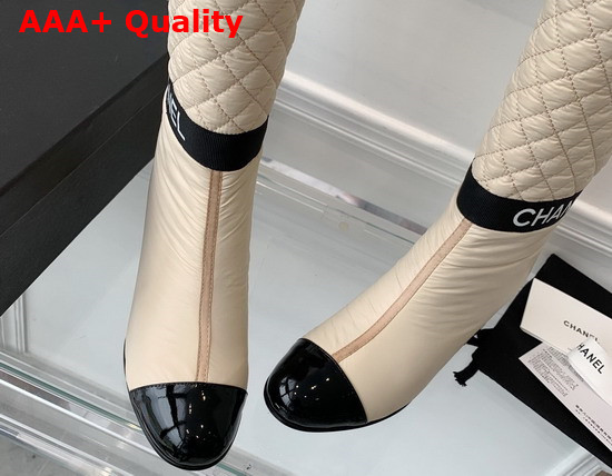 Chanel High Boots Mixed Fibers Lambskin Patent Calfskin Light Beige Black Ref G38428 Replica