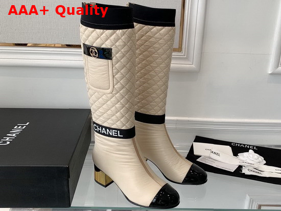 Chanel High Boots Mixed Fibers Lambskin Patent Calfskin Light Beige Black Ref G38428 Replica