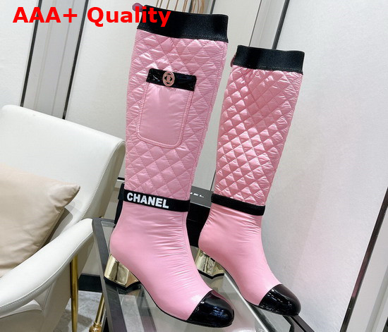 Chanel High Boots Mixed Fibers Lambskin Patent Calfskin Light Pink Black Ref G38428 Replica