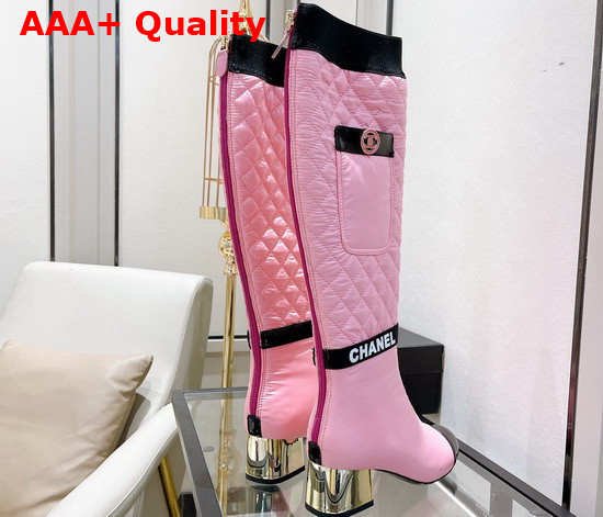 Chanel High Boots Mixed Fibers Lambskin Patent Calfskin Light Pink Black Ref G38428 Replica