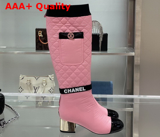 Chanel High Boots Mixed Fibers Lambskin Patent Calfskin Light Pink Black Ref G38428 Replica