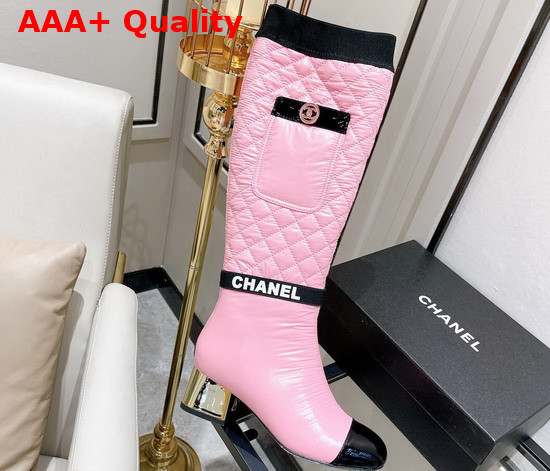 Chanel High Boots Mixed Fibers Lambskin Patent Calfskin Light Pink Black Ref G38428 Replica