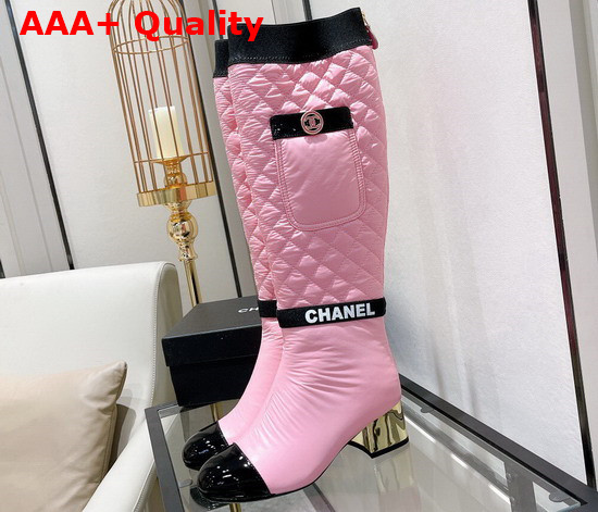 Chanel High Boots Mixed Fibers Lambskin Patent Calfskin Light Pink Black Ref G38428 Replica