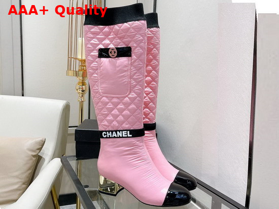 Chanel High Boots Mixed Fibers Lambskin Patent Calfskin Light Pink Black Ref G38428 Replica