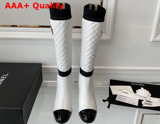 Chanel High Boots Mixed Fibers Lambskin Patent Calfskin White and Black Ref G38428 Replica