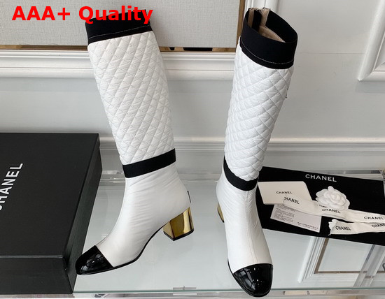 Chanel High Boots Mixed Fibers Lambskin Patent Calfskin White and Black Ref G38428 Replica