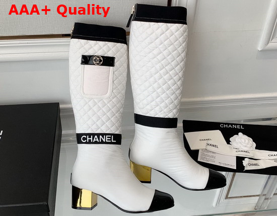 Chanel High Boots Mixed Fibers Lambskin Patent Calfskin White and Black Ref G38428 Replica