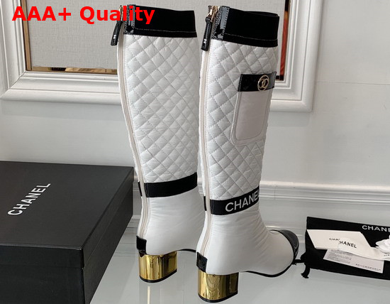 Chanel High Boots Mixed Fibers Lambskin Patent Calfskin White and Black Ref G38428 Replica