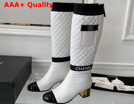 Chanel High Boots Mixed Fibers Lambskin Patent Calfskin White and Black Ref G38428 Replica