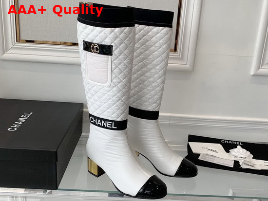 Chanel High Boots Mixed Fibers Lambskin Patent Calfskin White and Black Ref G38428 Replica