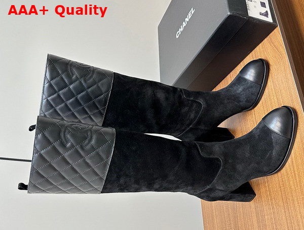 Chanel High Boots Suede Calfskin and Lambskin Black G45200 Replica