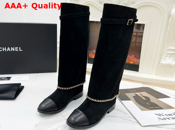 Chanel High Boots Suede Calfskin and Lambskin Black Ref G39345 Replica