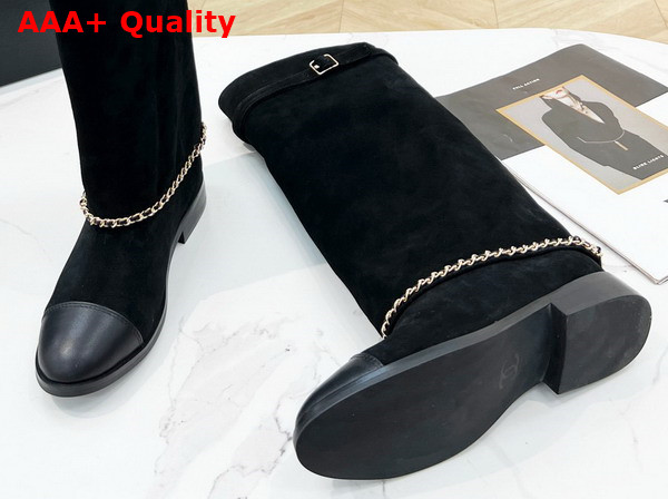 Chanel High Boots Suede Calfskin and Lambskin Black Ref G39345 Replica