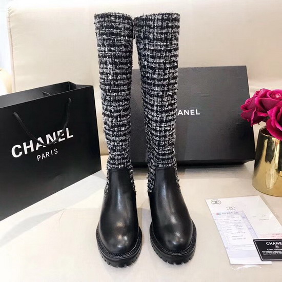 Chanel High Boots Tweed and Calfskin Black