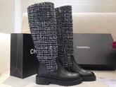 Chanel High Boots Tweed and Calfskin Black