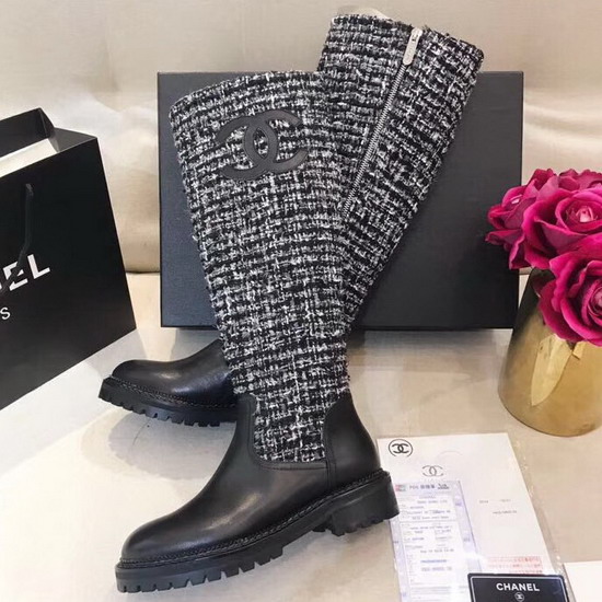 Chanel High Boots Tweed and Calfskin Black