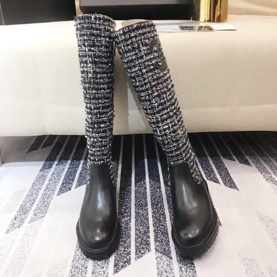 Chanel High Boots Tweed and Calfskin Black