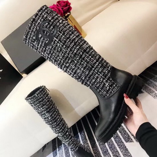 Chanel High Boots Tweed and Calfskin Black