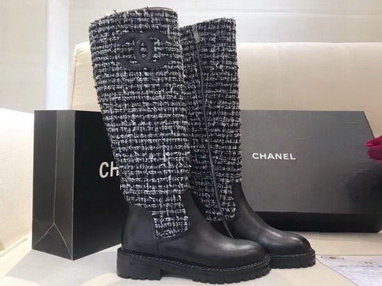 Chanel High Boots Tweed and Calfskin Black