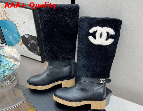 Chanel High Boots in Black Calfskin and Shearling Replica