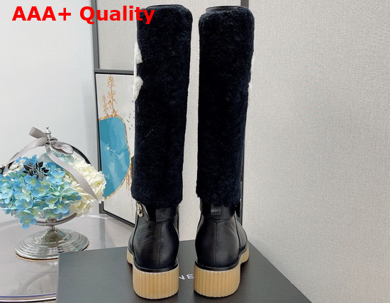 Chanel High Boots in Black Calfskin and Shearling Replica