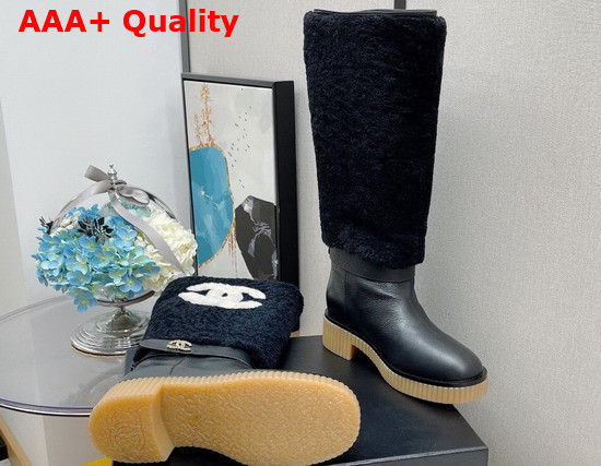 Chanel High Boots in Black Calfskin and Shearling Replica