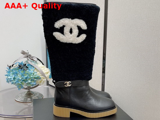 Chanel High Boots in Black Calfskin and Shearling Replica