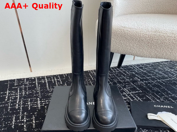 Chanel High Boots in Black Calfskin and Stretch Fabric Replica