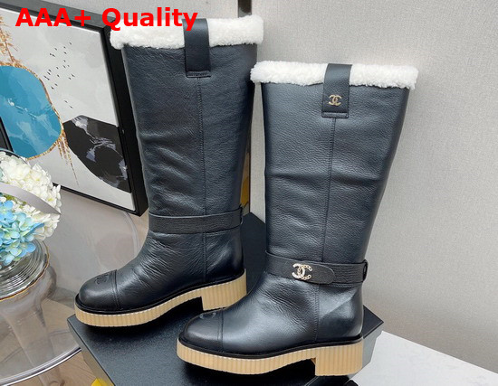 Chanel High Boots in Black Calfskin with Shearling Lining Replica