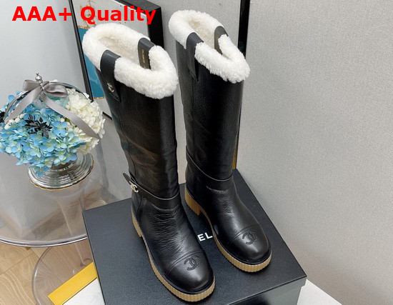 Chanel High Boots in Black Calfskin with Shearling Lining Replica