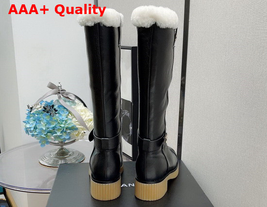 Chanel High Boots in Black Calfskin with Shearling Lining Replica