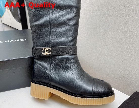 Chanel High Boots in Black Calfskin with Shearling Lining Replica