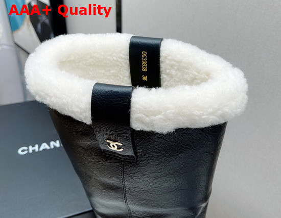 Chanel High Boots in Black Calfskin with Shearling Lining Replica