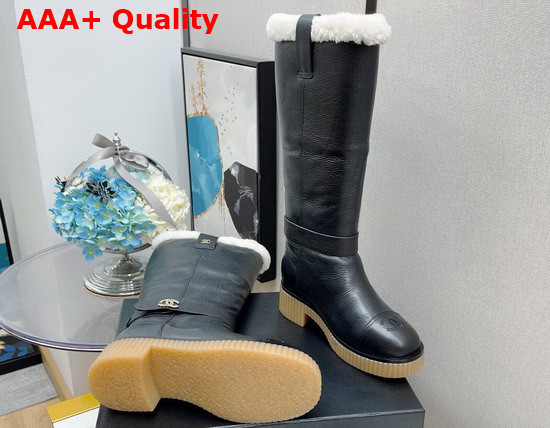 Chanel High Boots in Black Calfskin with Shearling Lining Replica