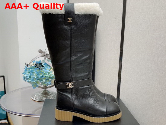 Chanel High Boots in Black Calfskin with Shearling Lining Replica