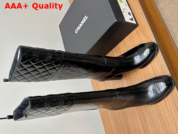 Chanel High Boots in Black Crinkled Calfskin G45200 Replica