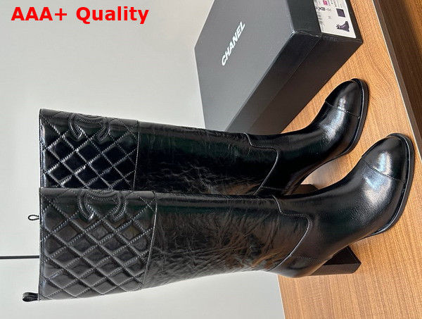 Chanel High Boots in Black Crinkled Calfskin G45200 Replica